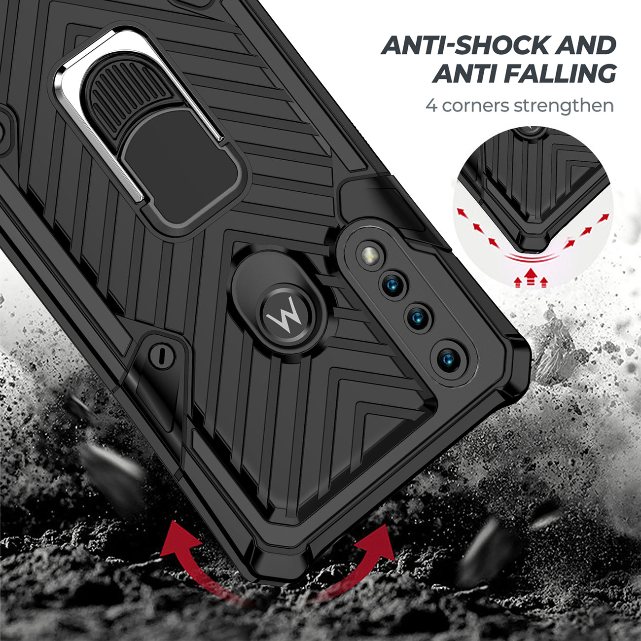 Case Kickstand Anti-Shock And Anti Falling Moto G8 Power Lite Black Color