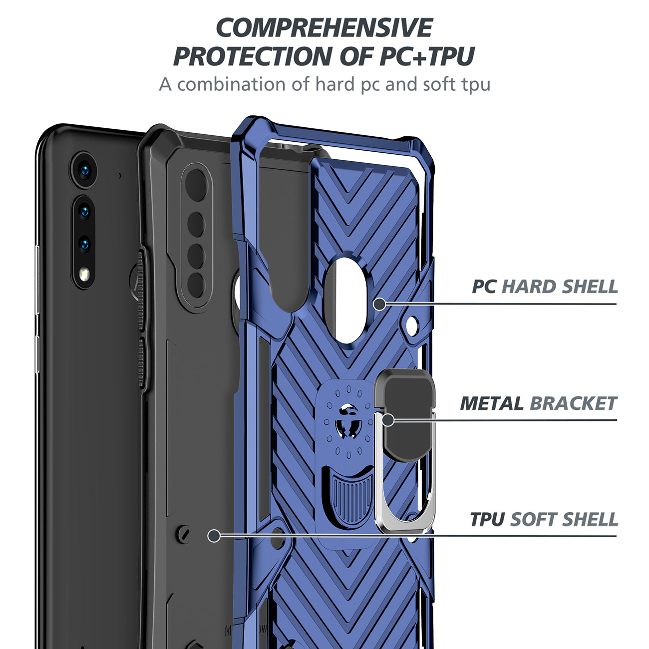 Case Kickstand Anti-Shock And Anti Falling Moto G8 Power Lite Blue Color