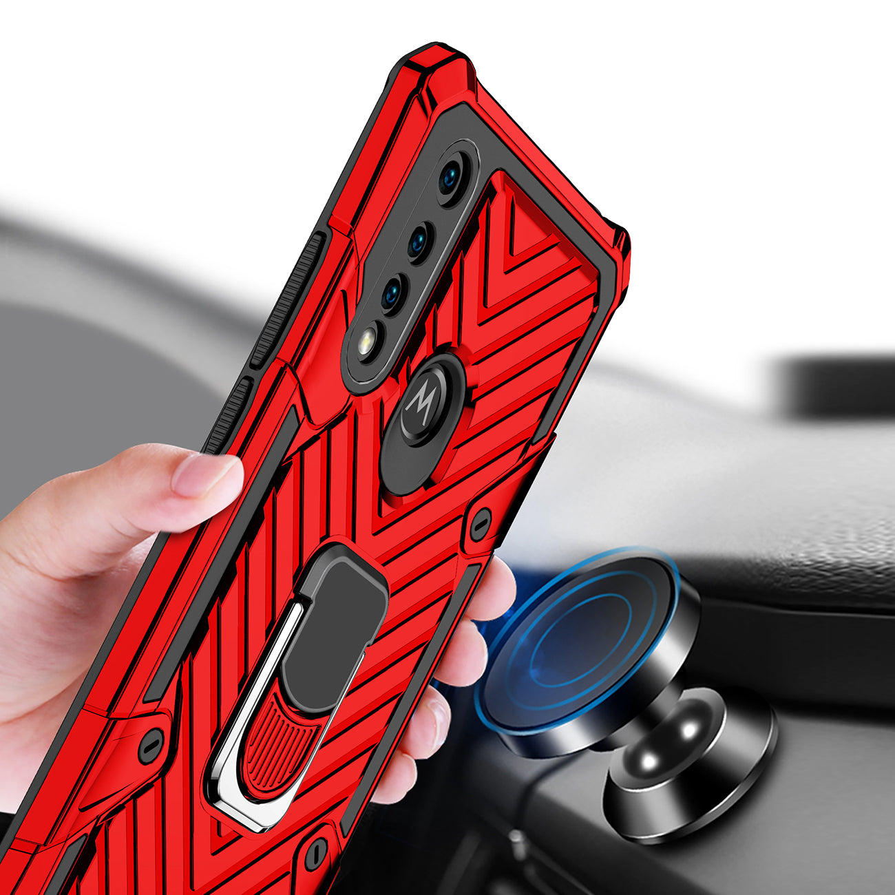 Case Kickstand Anti-Shock And Anti Falling Moto G8 Power Lite Red Color