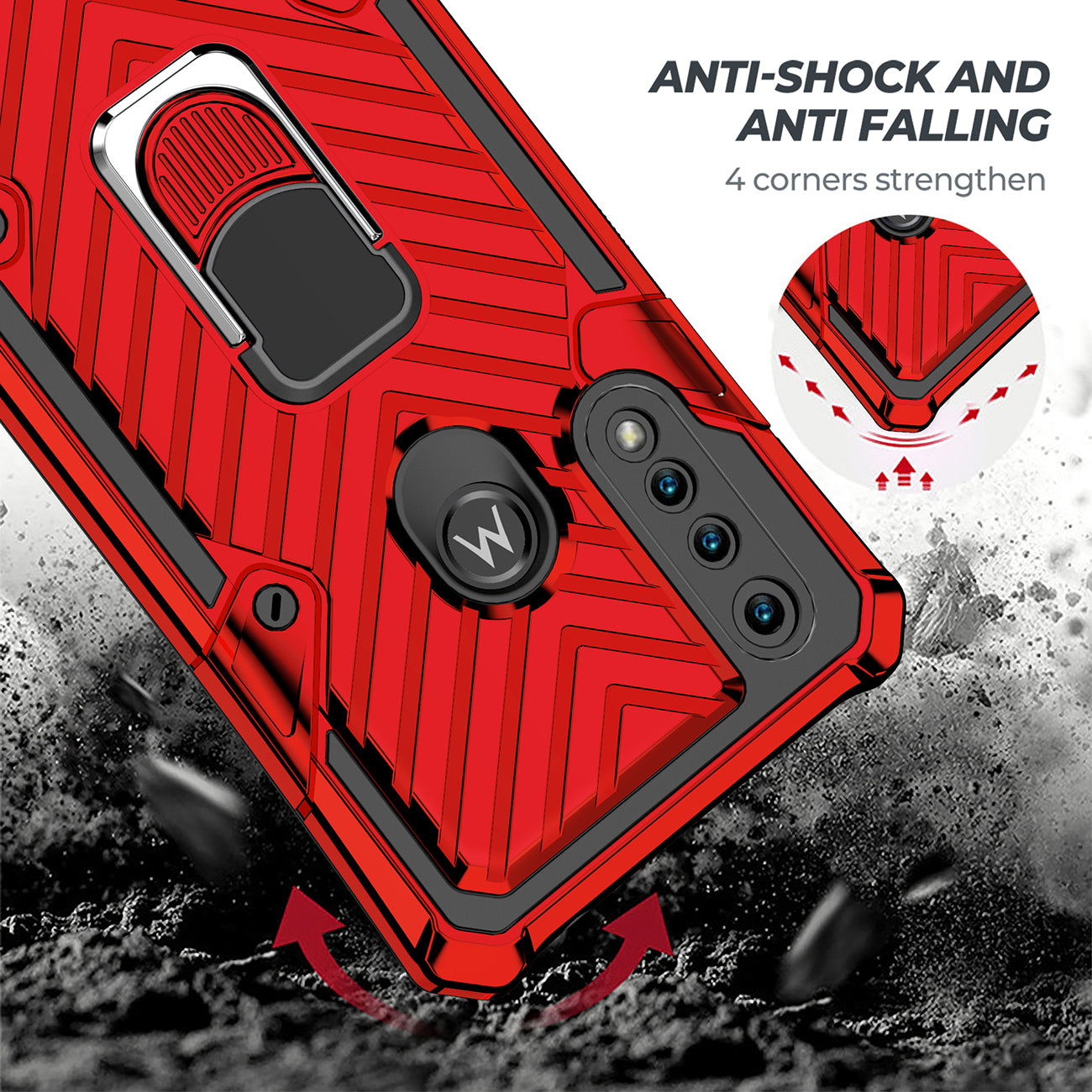 Case Kickstand Anti-Shock And Anti Falling Moto G8 Power Lite Red Color