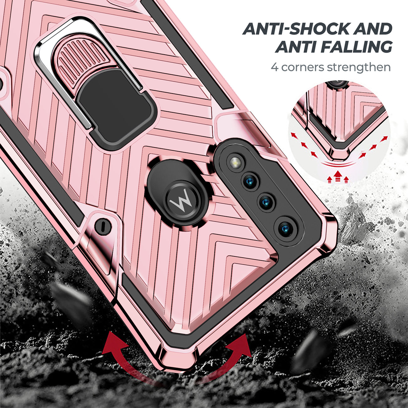 Case Kickstand Anti-Shock And Anti Falling Moto G8 Power Lite Rose Gold Color