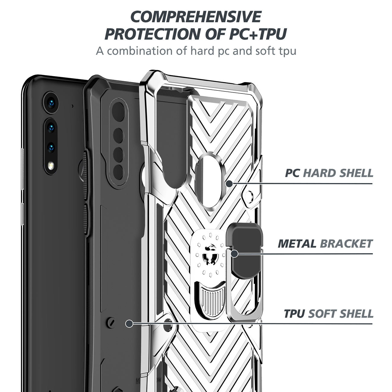Case Kickstand Anti-Shock And Anti Falling Moto G8 Power Lite Silver Color