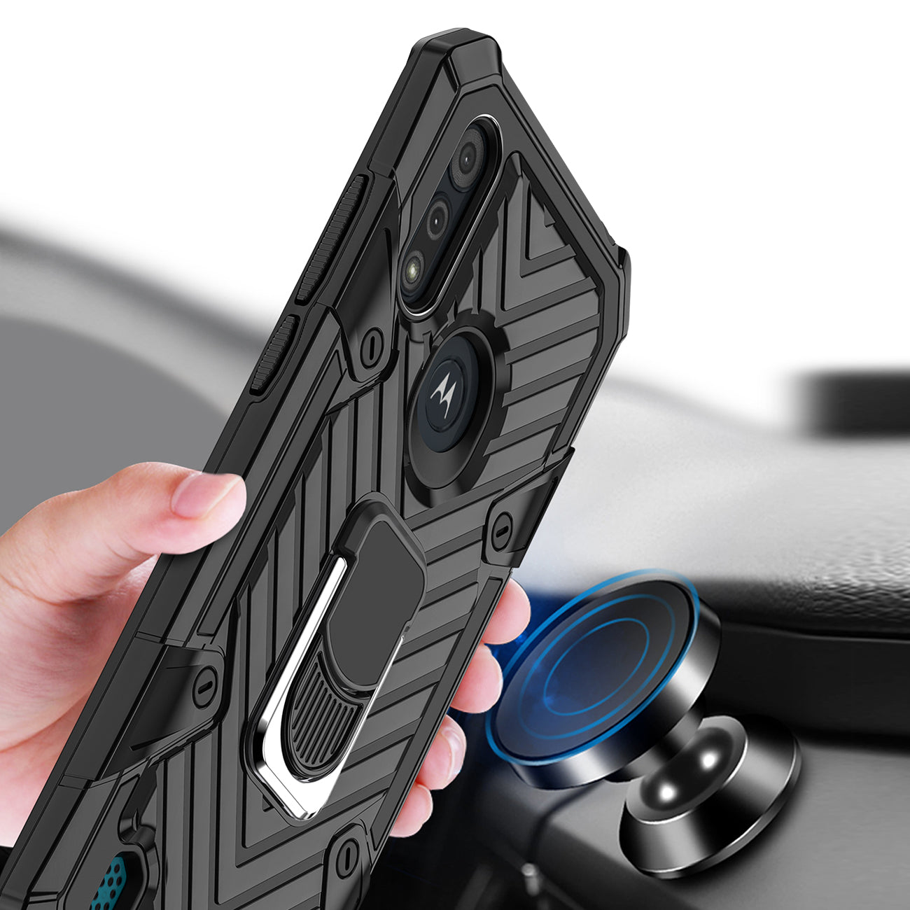 Case Kickstand Anti-Shock And Anti Falling Moto E6S Black Color