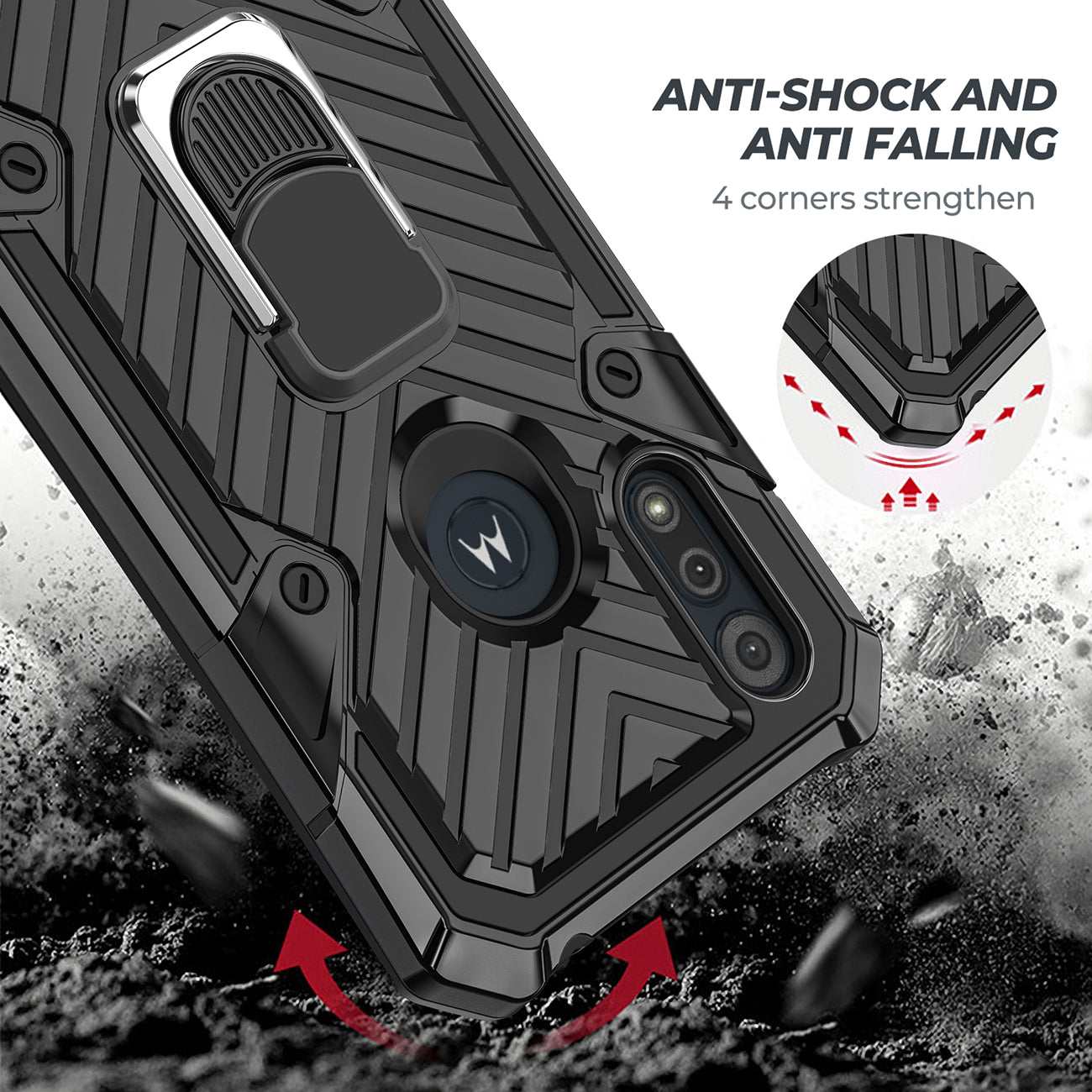 Case Kickstand Anti-Shock And Anti Falling Moto E6S Black Color
