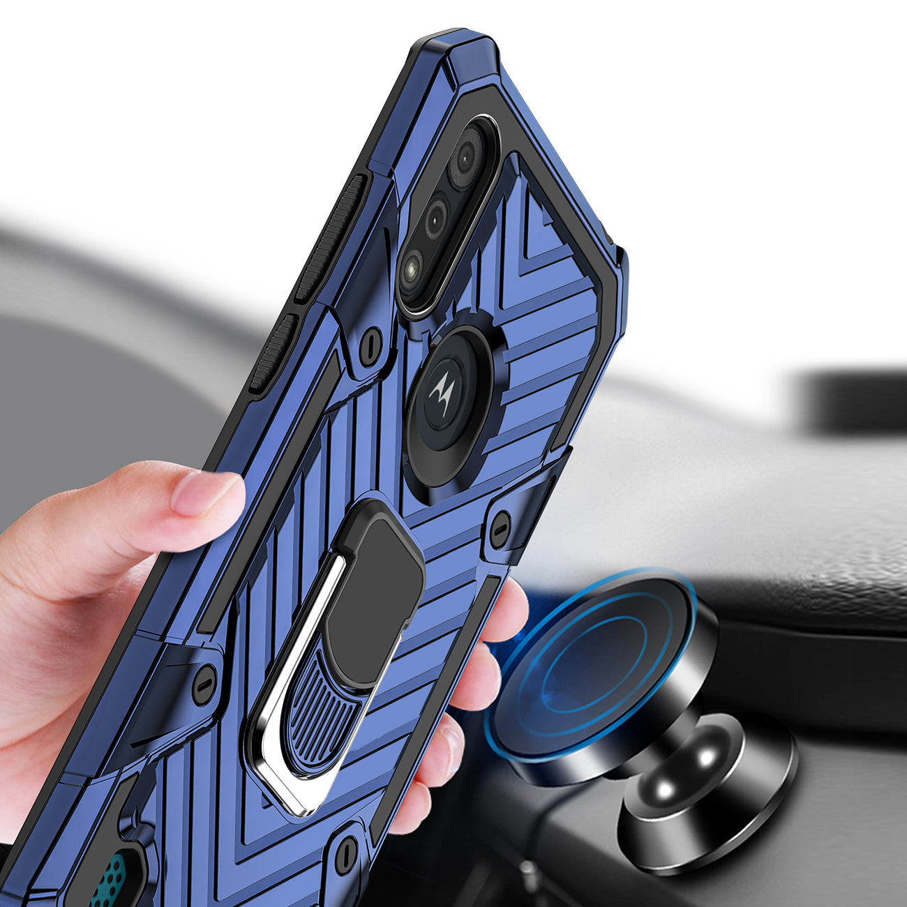 Case Kickstand Anti-Shock And Anti Falling Moto E6S Blue Color