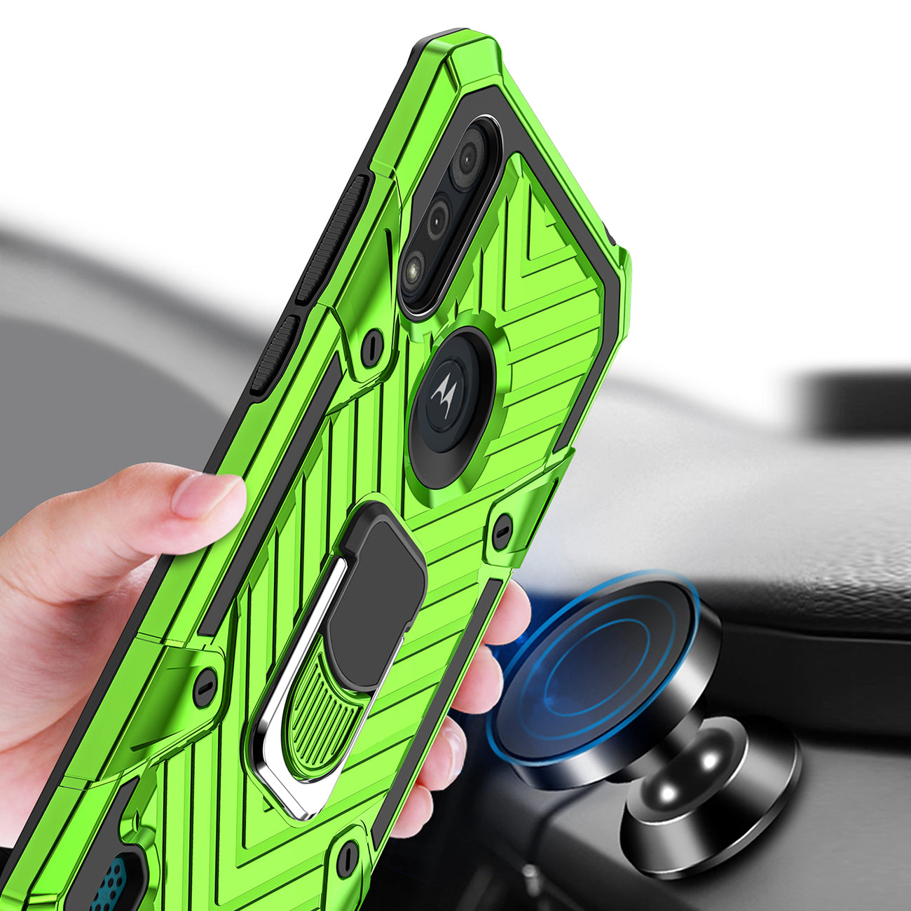 Case Kickstand Anti-Shock And Anti Falling Moto E6S Green Color