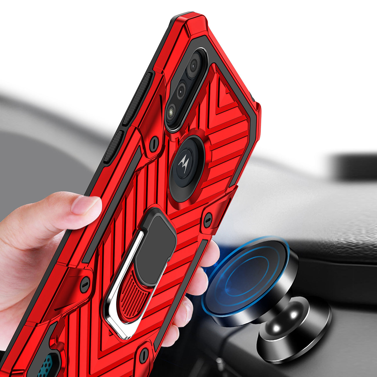 Case Kickstand Anti-Shock And Anti Falling Moto E6S Red Color