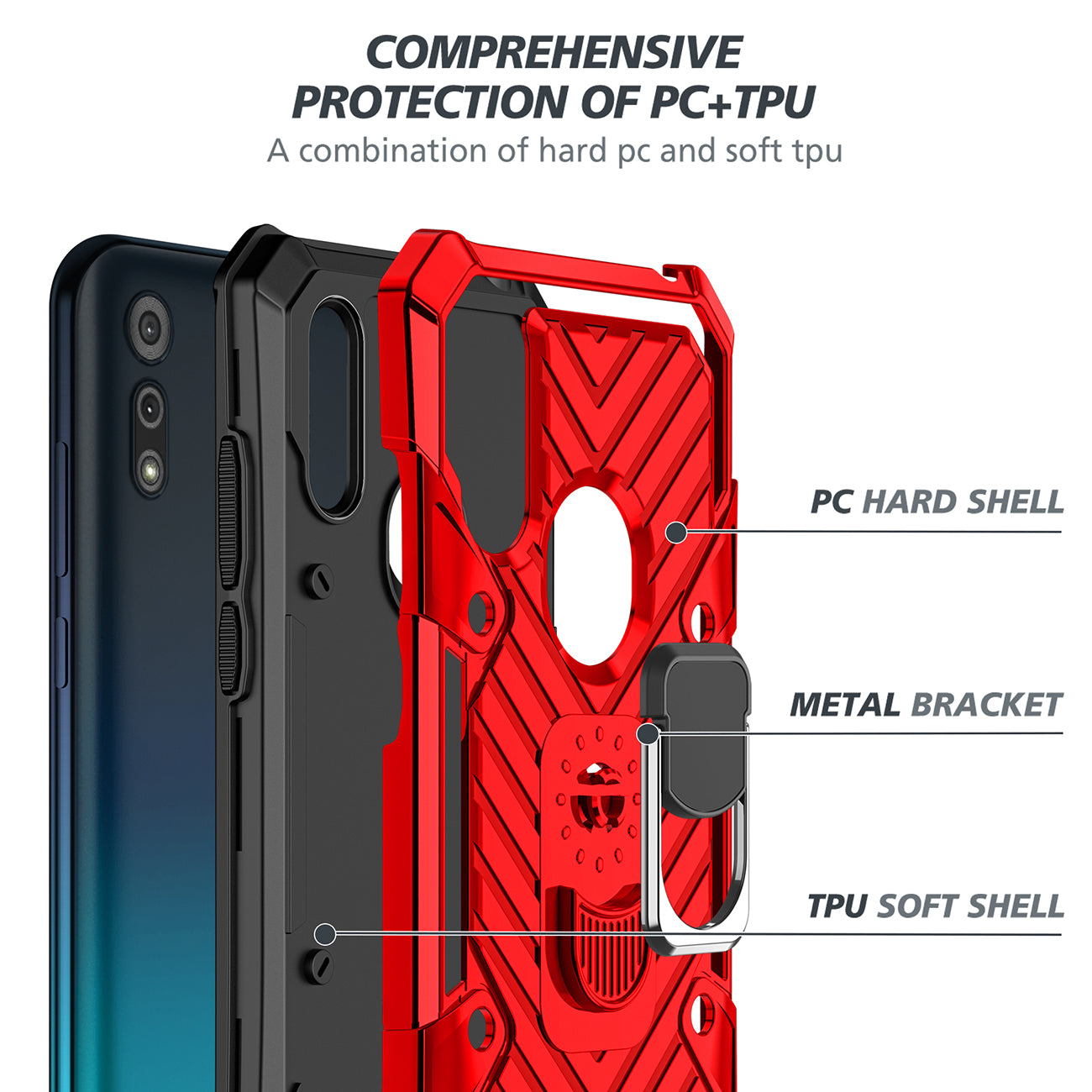 Case Kickstand Anti-Shock And Anti Falling Moto E6S Red Color