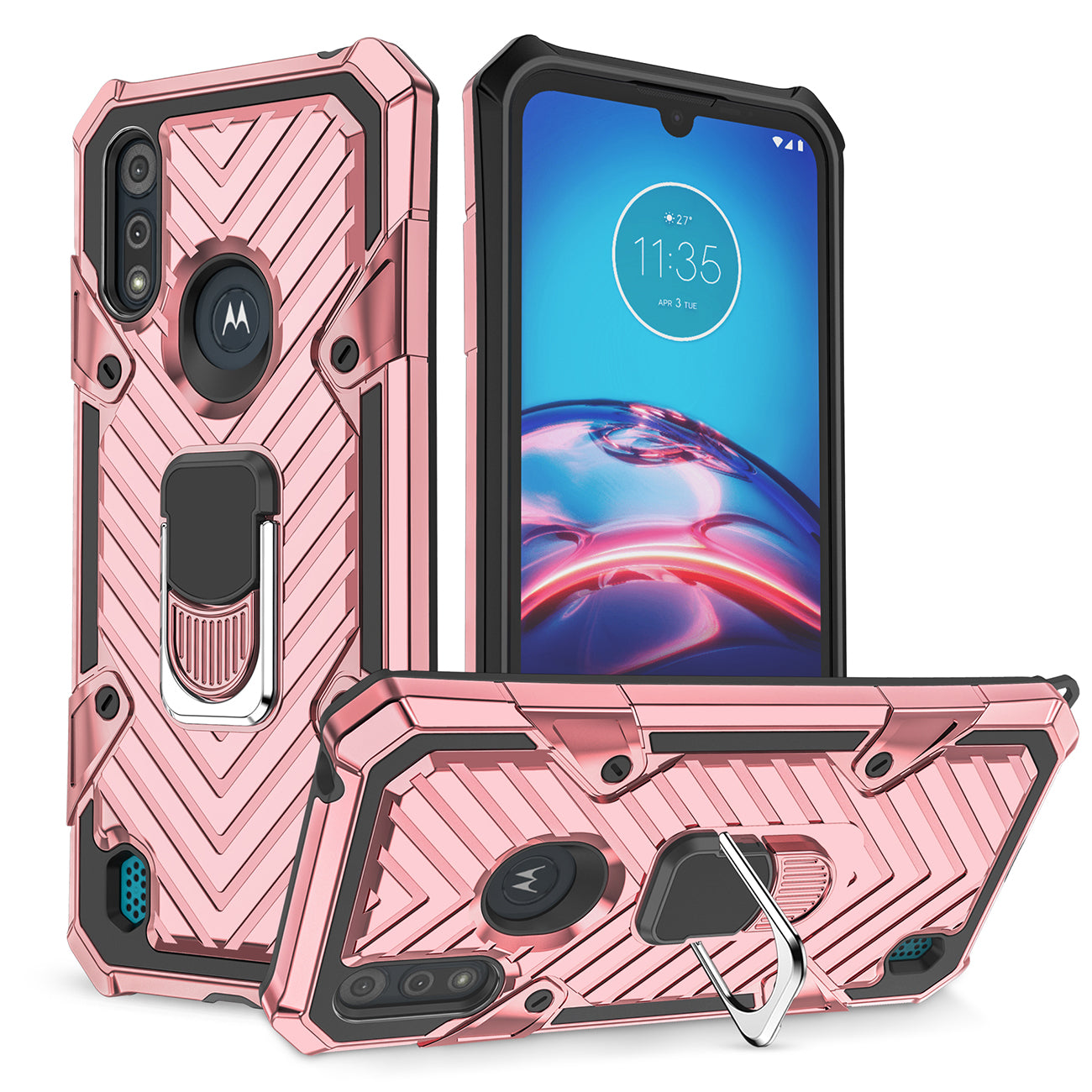 Case Kickstand Anti-Shock And Anti Falling Moto E6S Rose Gold Color
