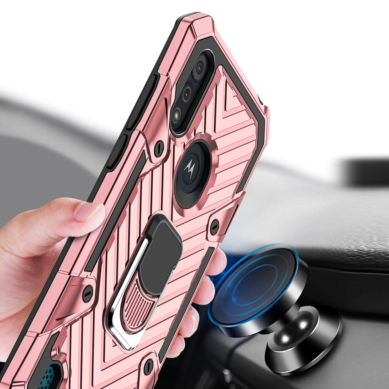 Case Kickstand Anti-Shock And Anti Falling Moto E6S Rose Gold Color