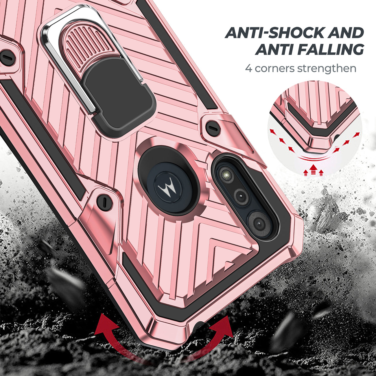 Case Kickstand Anti-Shock And Anti Falling Moto E6S Rose Gold Color