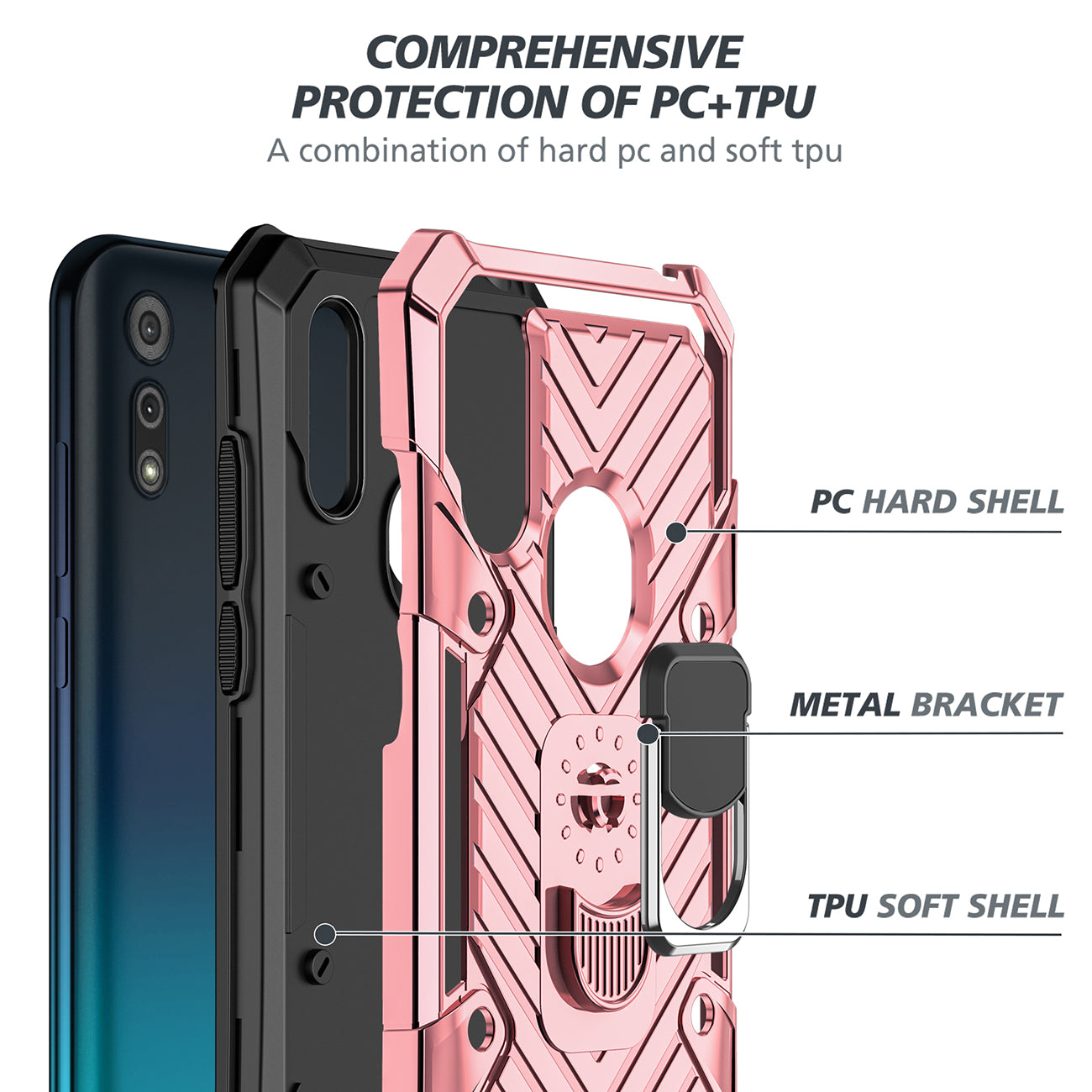 Case Kickstand Anti-Shock And Anti Falling Moto E6S Rose Gold Color