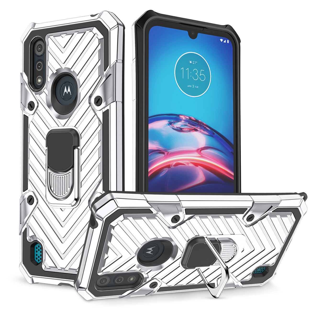 Case Kickstand Anti-Shock And Anti Falling Moto E6S Silver Color