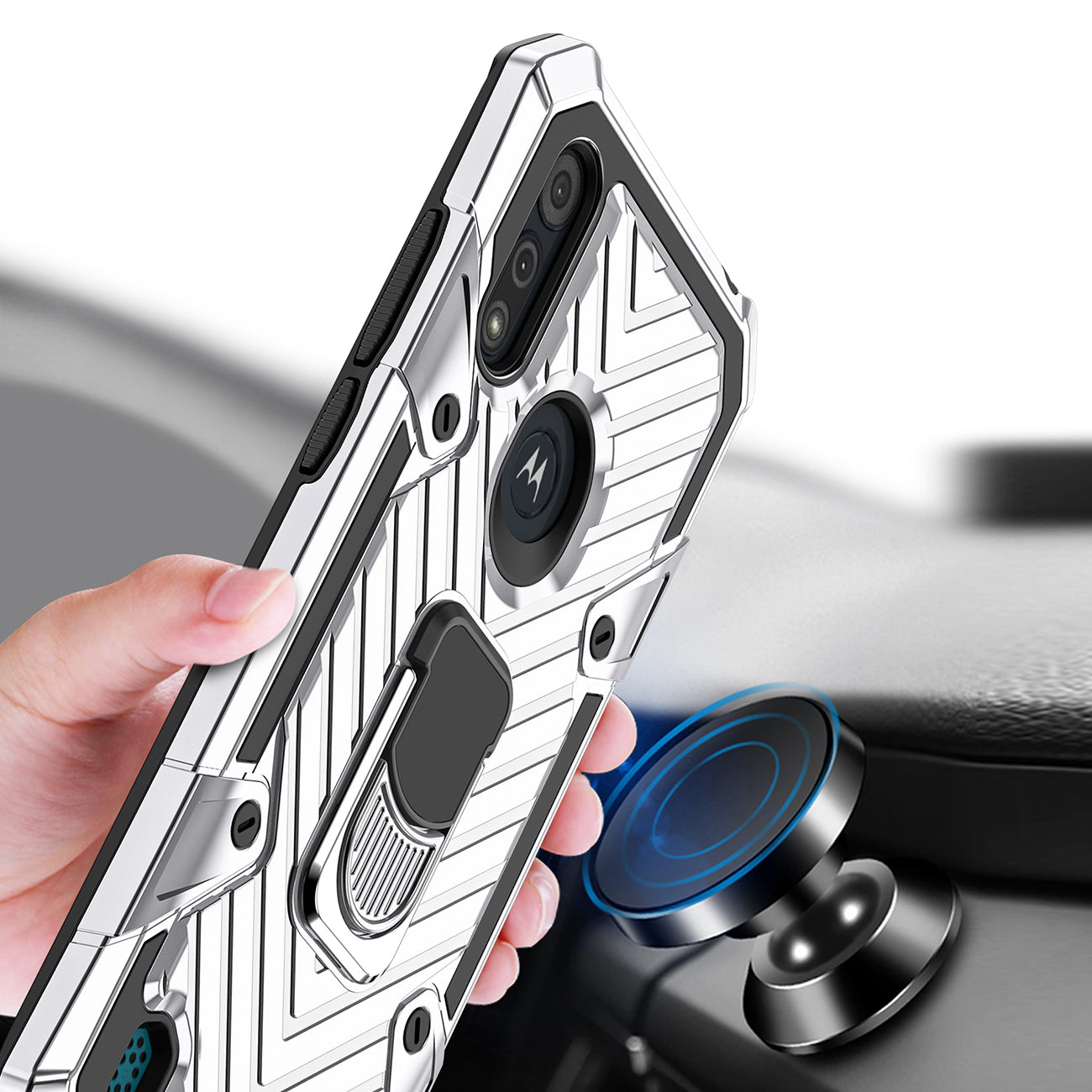 Case Kickstand Anti-Shock And Anti Falling Moto E6S Silver Color