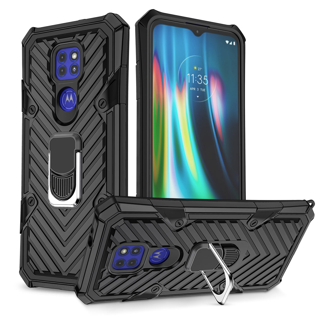 Case Kickstand Anti-Shock And Anti Falling Moto G9/ G9 Play Black Color