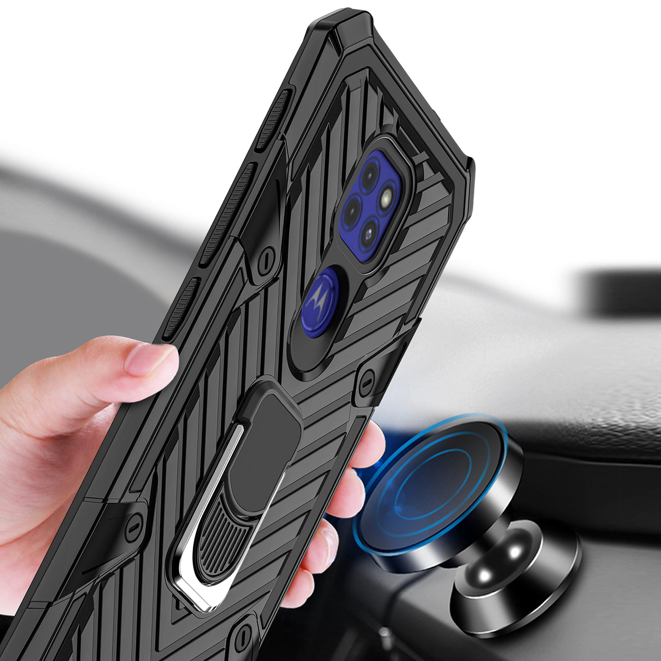 Case Kickstand Anti-Shock And Anti Falling Moto G9/ G9 Play Black Color