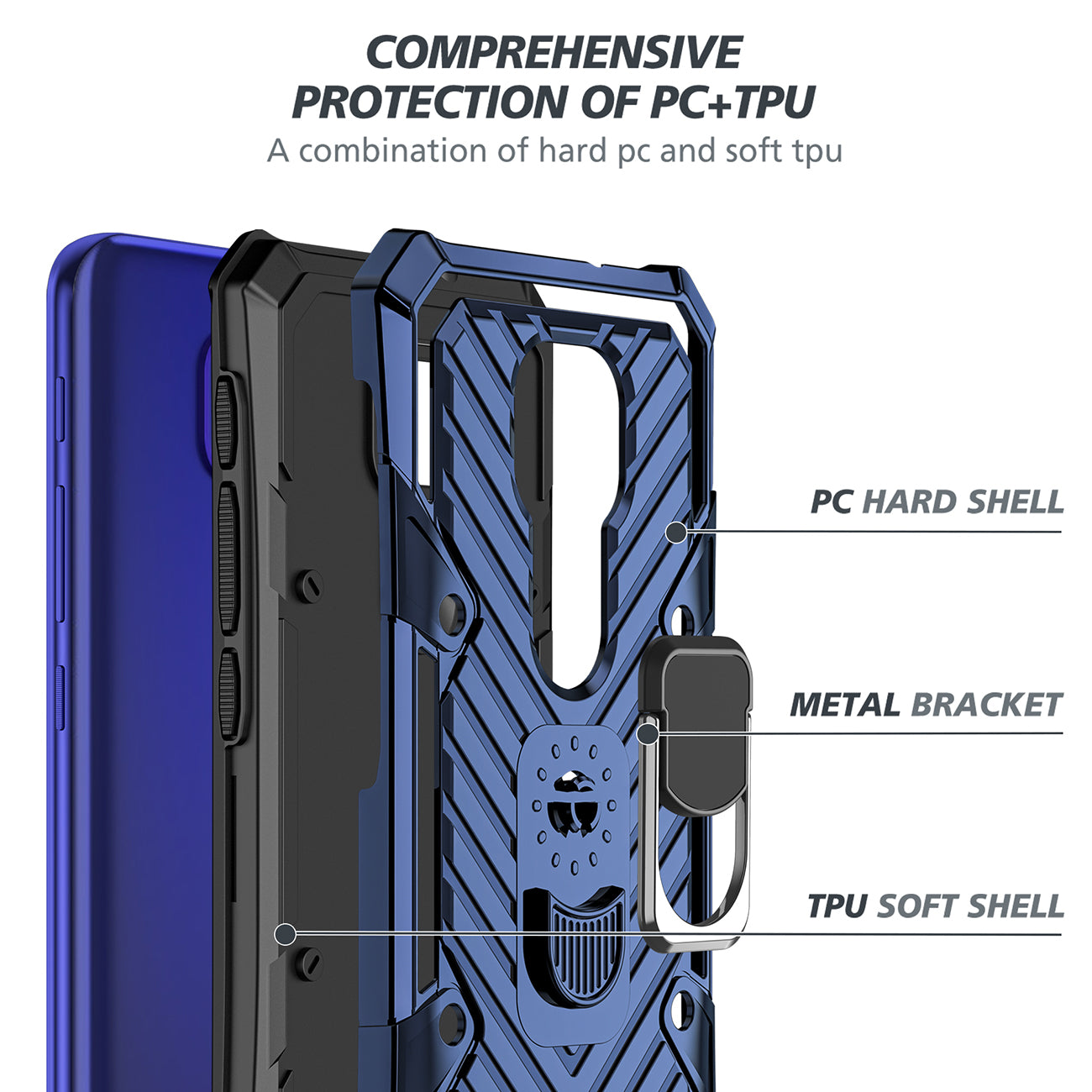 Case Kickstand Anti-Shock And Anti Falling Moto G9/ G9 Play Blue Color