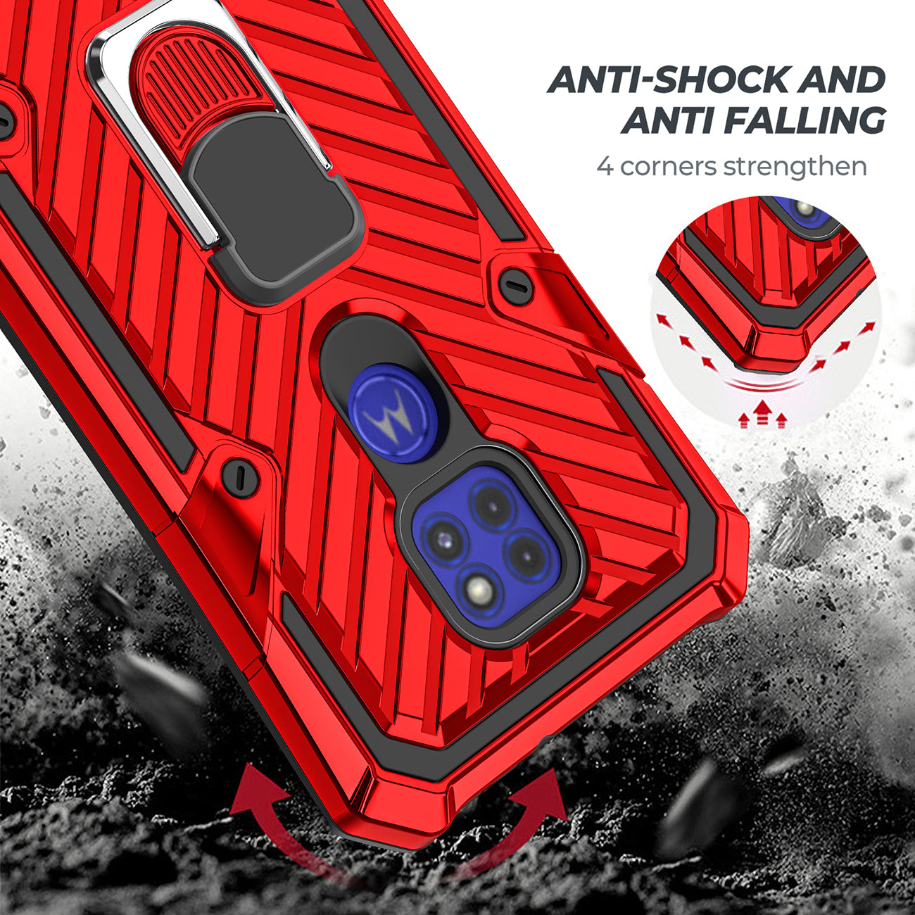 Case Kickstand Anti-Shock And Anti Falling Moto G9/ G9 Play Red Color