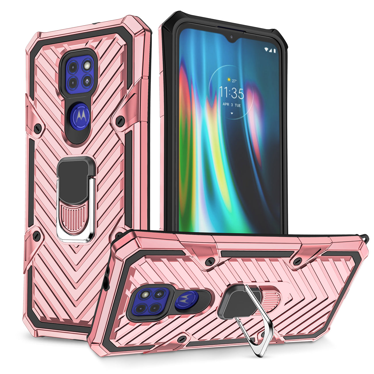 Case Kickstand Anti-Shock And Anti Falling Moto G9/ G9 Play Rose Gold Color