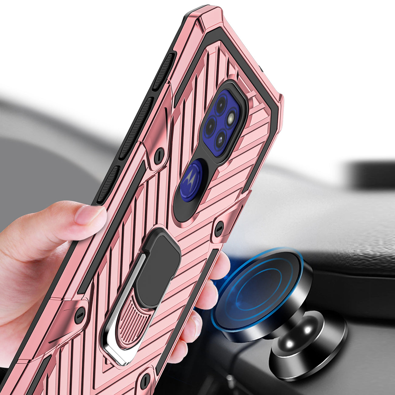 Case Kickstand Anti-Shock And Anti Falling Moto G9/ G9 Play Rose Gold Color