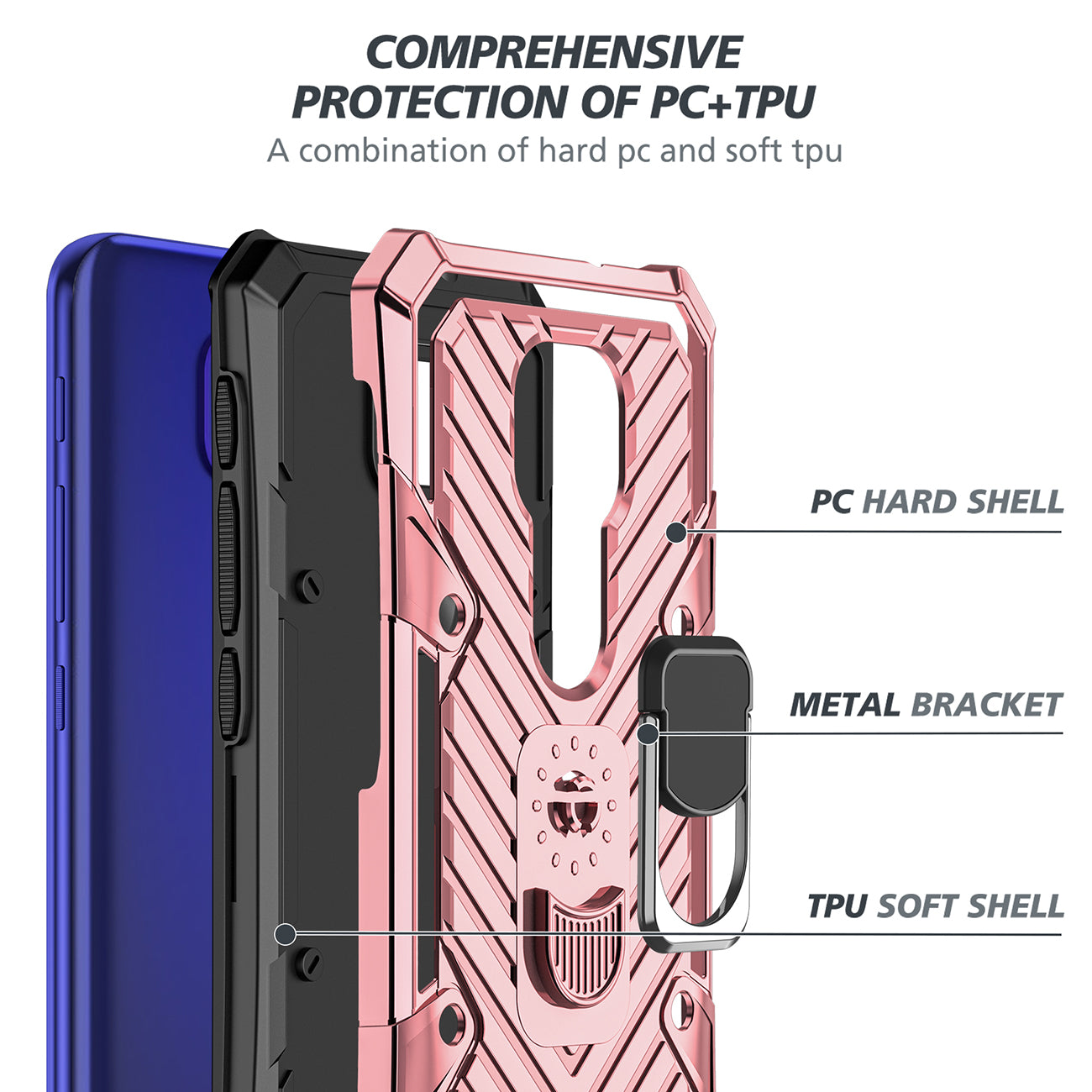 Case Kickstand Anti-Shock And Anti Falling Moto G9/ G9 Play Rose Gold Color