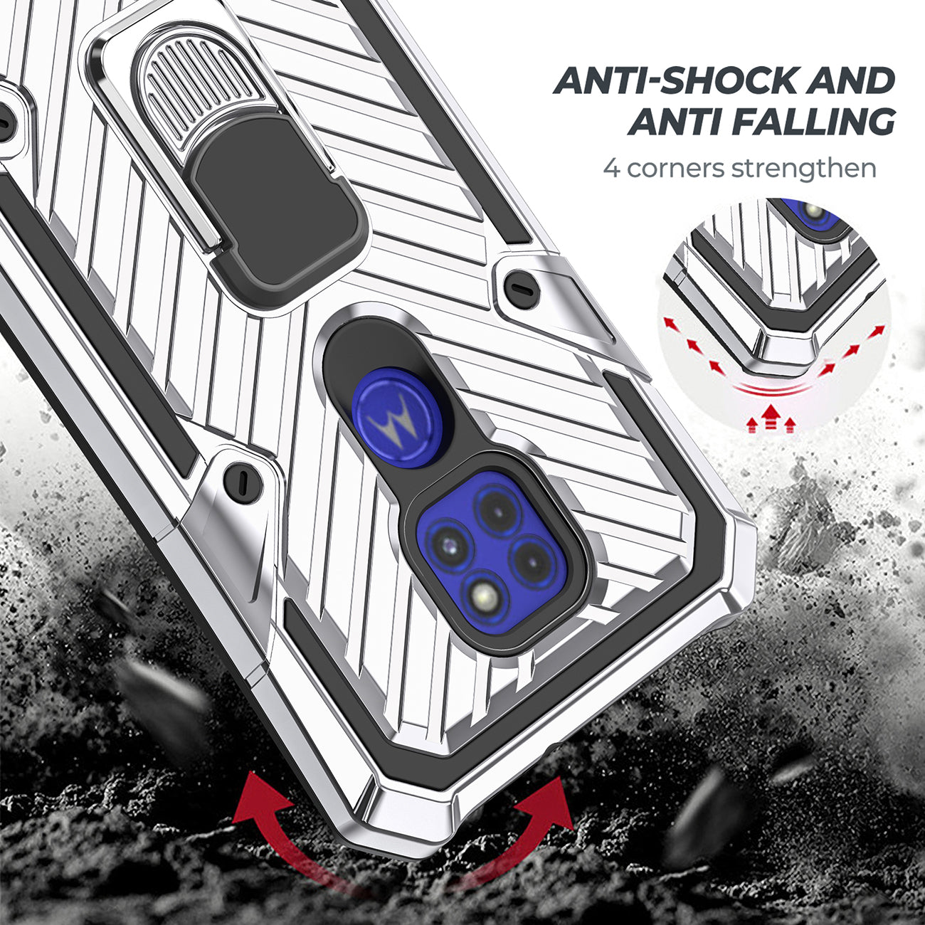 Case Kickstand Anti-Shock And Anti Falling Moto G9/ G9 Play Silver Color