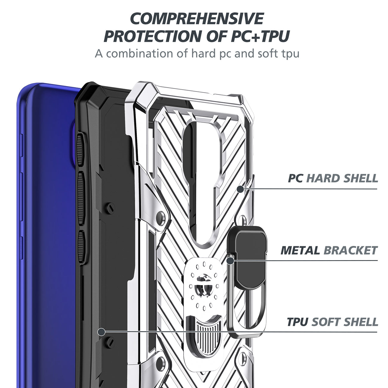 Case Kickstand Anti-Shock And Anti Falling Moto G9/ G9 Play Silver Color