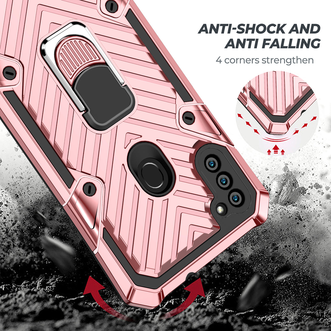 Kickstand Anti-Shock And Anti Falling Case for SAMSUNG GALAXY A11 In Rose Gold