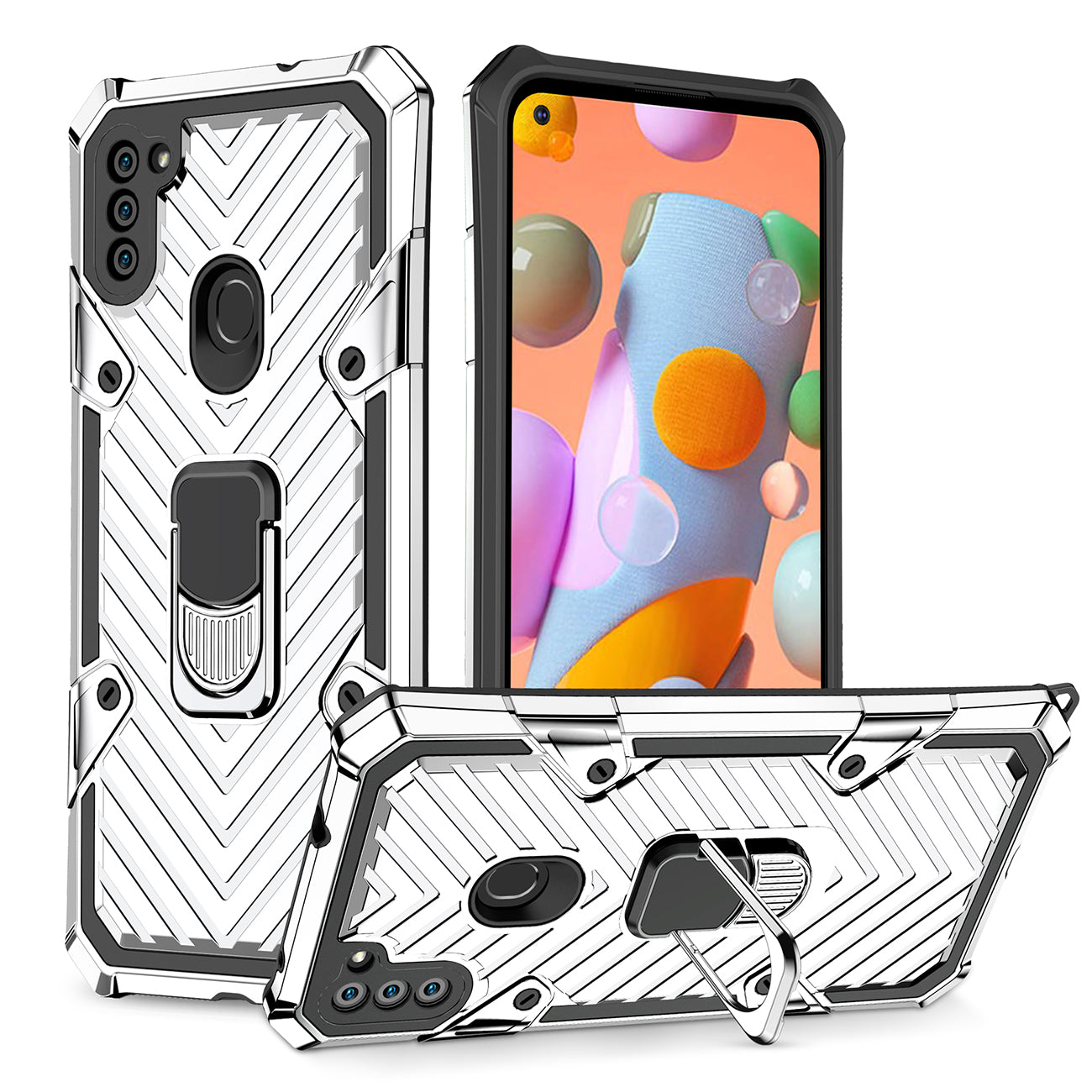 Kickstand Anti-Shock And Anti Falling Case for SAMSUNG GALAXY A11 In Silver