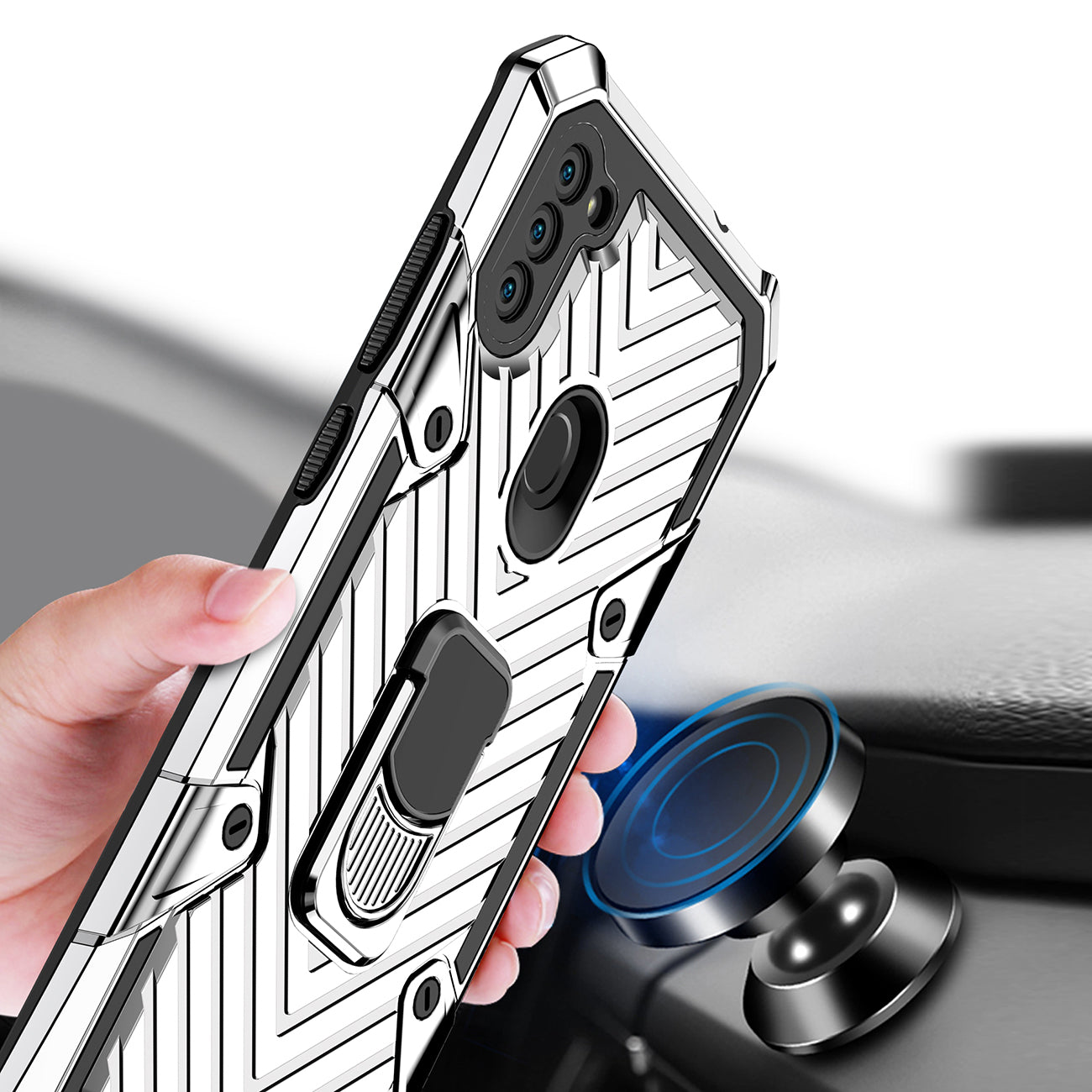 Kickstand Anti-Shock And Anti Falling Case for SAMSUNG GALAXY A11 In Silver