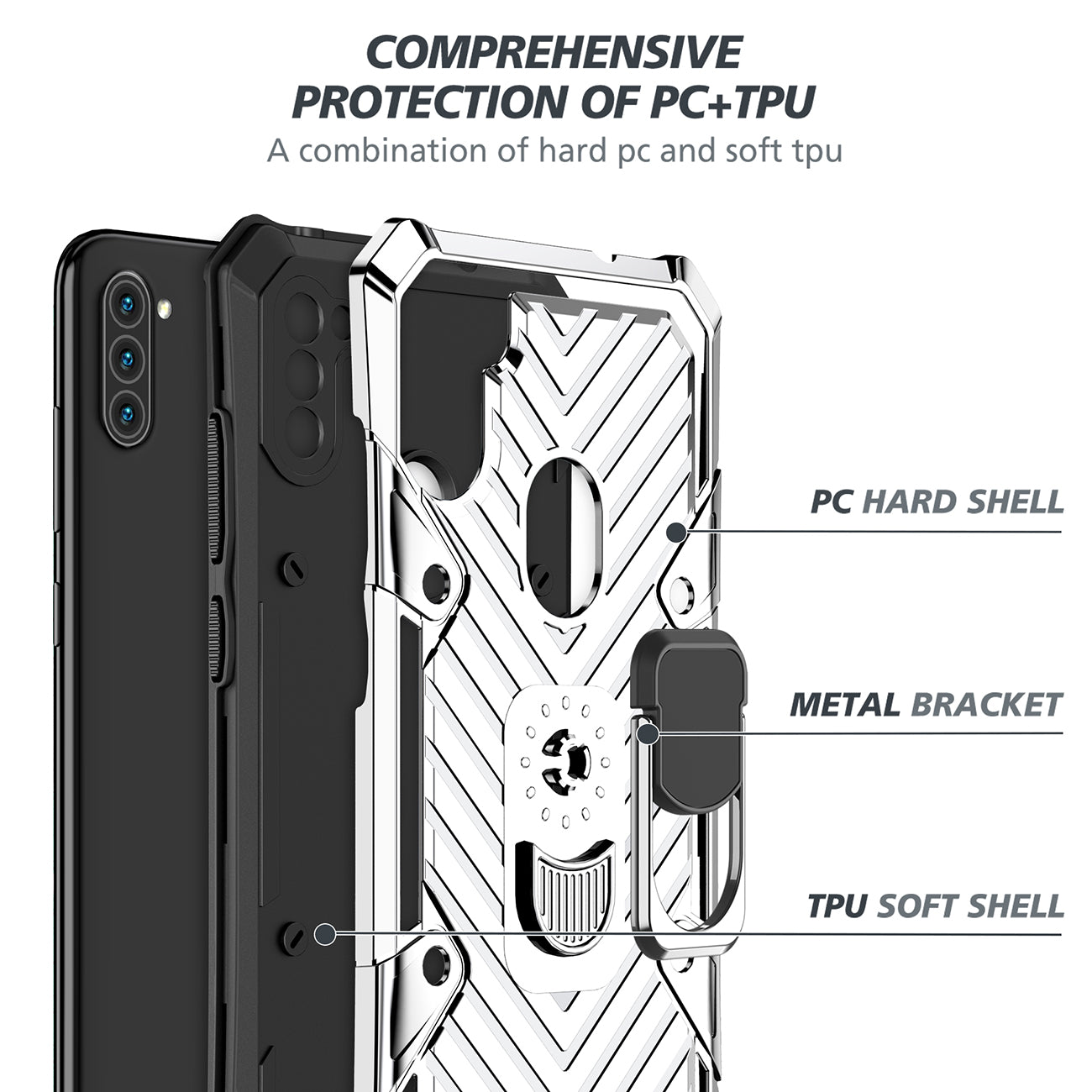Kickstand Anti-Shock And Anti Falling Case for SAMSUNG GALAXY A11 In Silver