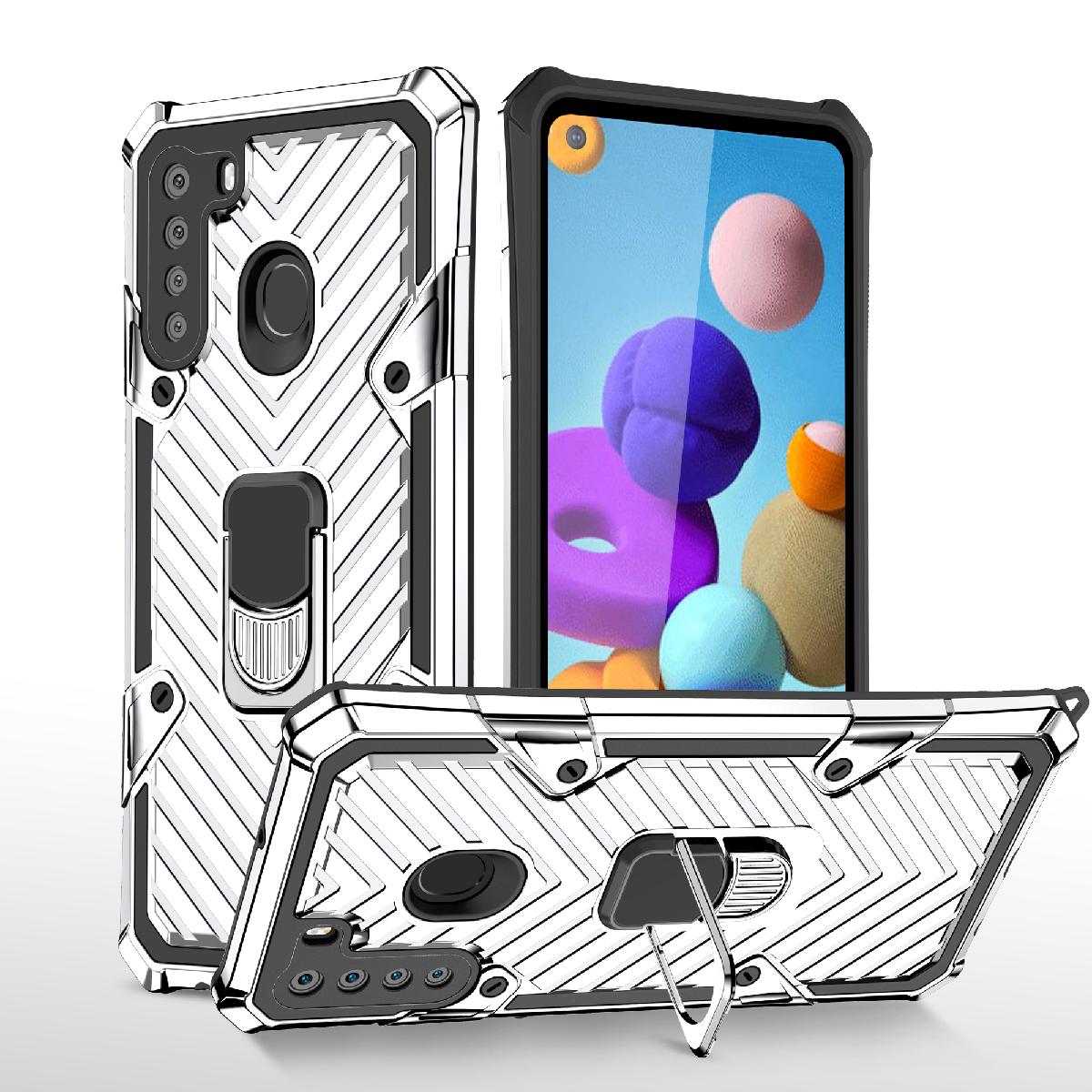 Kickstand Anti-Shock And Anti Falling Case for SAMSUNG GALAXY A21 In Silver
