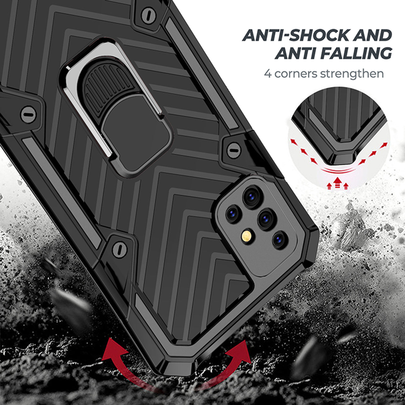 Reiko Kickstand Anti-Shock And Anti Falling Case for SAMSUNG GALAXY A51 5G In Black