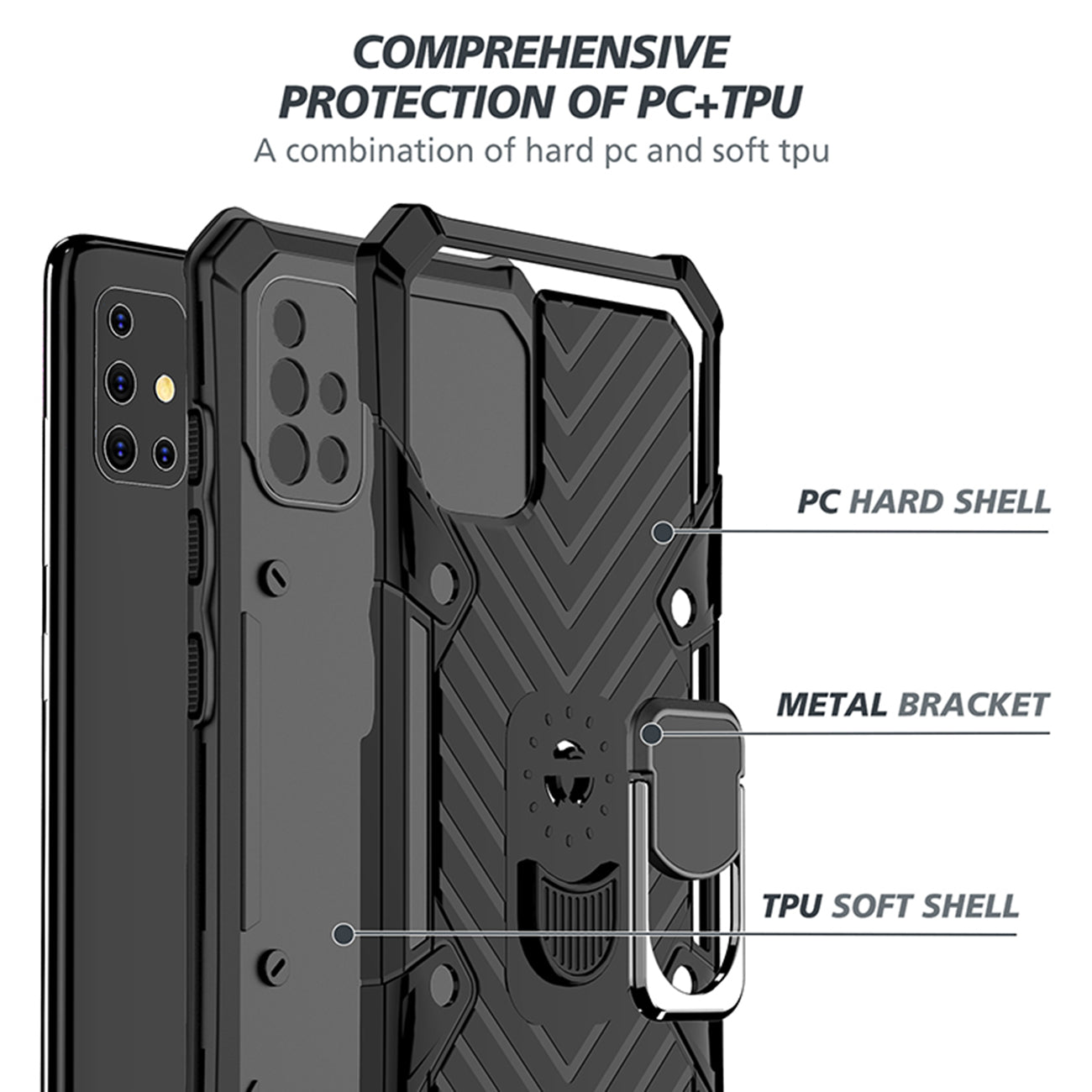 Reiko Kickstand Anti-Shock And Anti Falling Case for SAMSUNG GALAXY A51 5G In Black