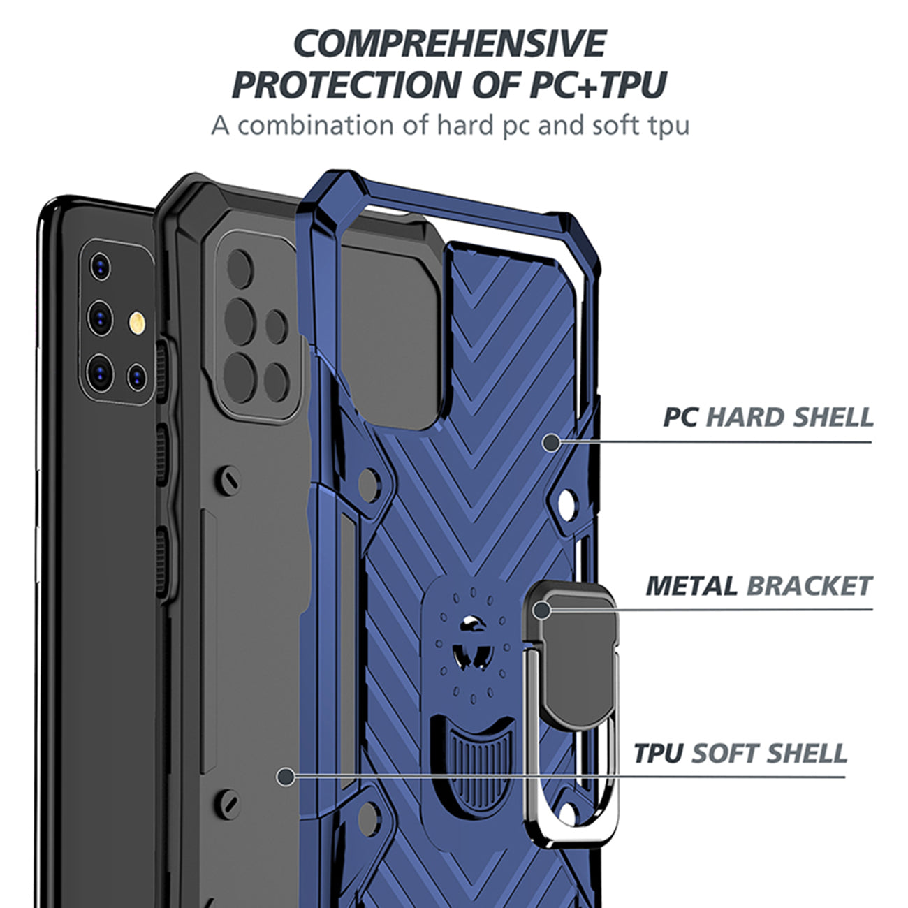 Reiko Kickstand Anti-Shock And Anti Falling Case for SAMSUNG GALAXY A51 5G In Blue