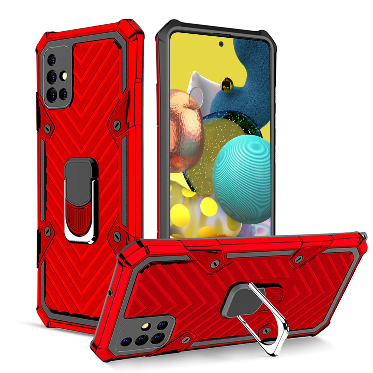 Reiko Kickstand Anti-Shock And Anti Falling Case for SAMSUNG GALAXY A51 5G In Red