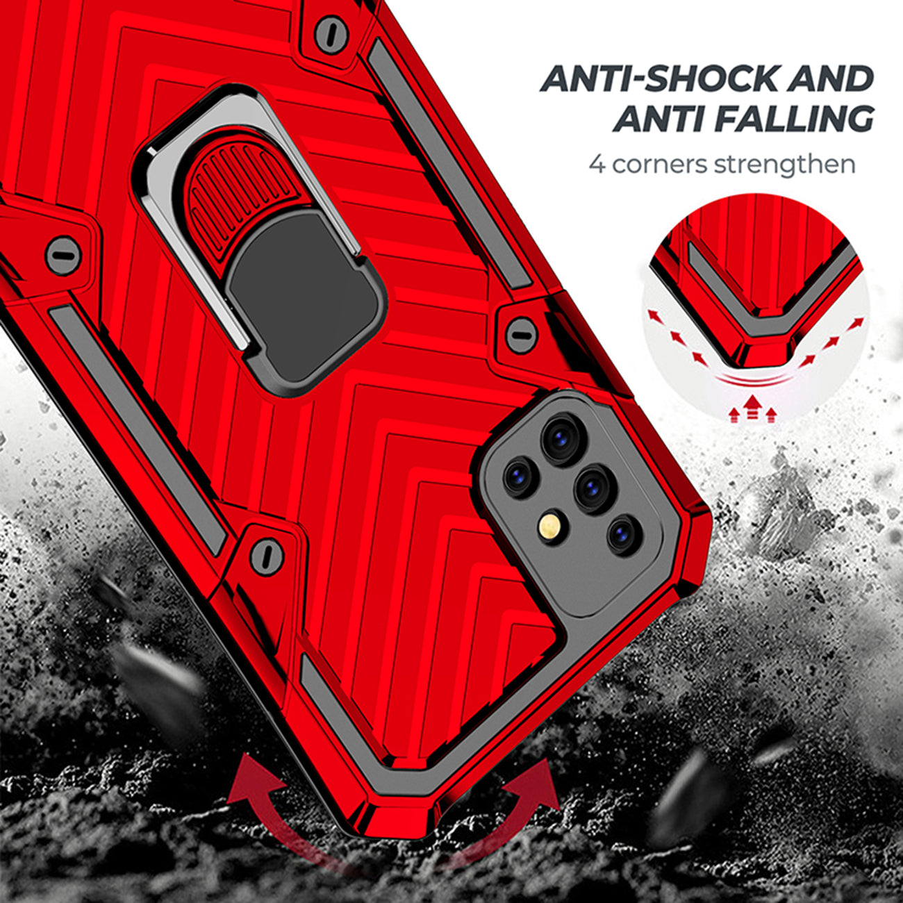 Reiko Kickstand Anti-Shock And Anti Falling Case for SAMSUNG GALAXY A51 5G In Red