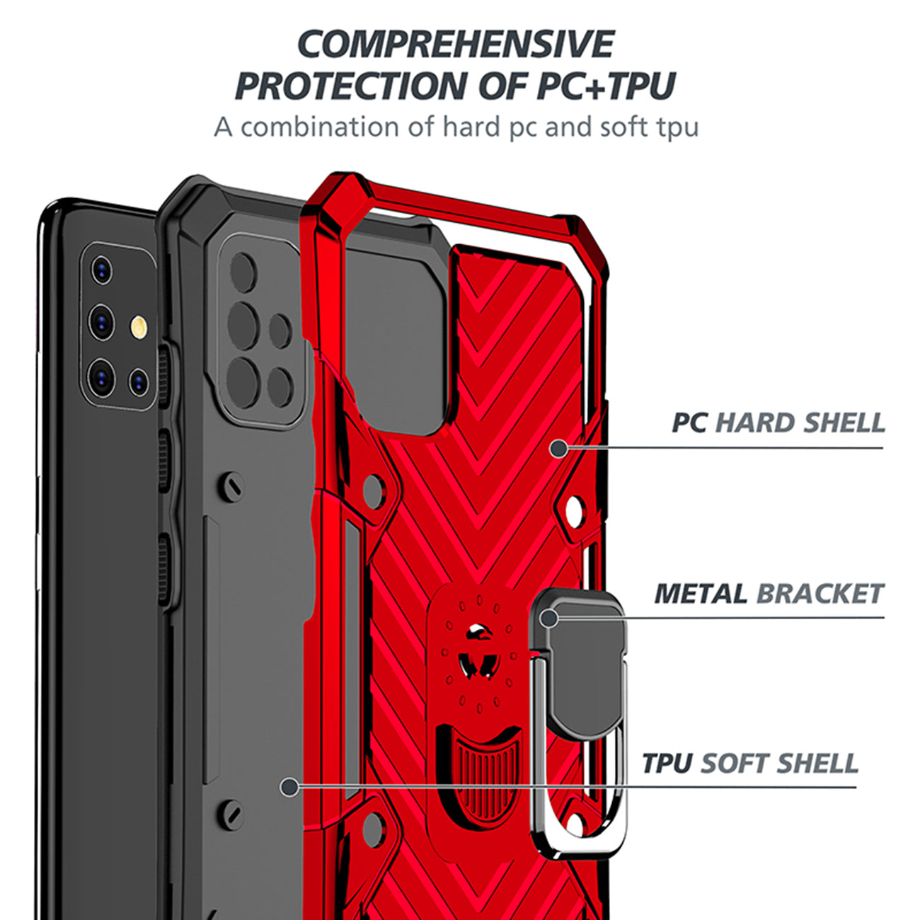 Reiko Kickstand Anti-Shock And Anti Falling Case for SAMSUNG GALAXY A51 5G In Red