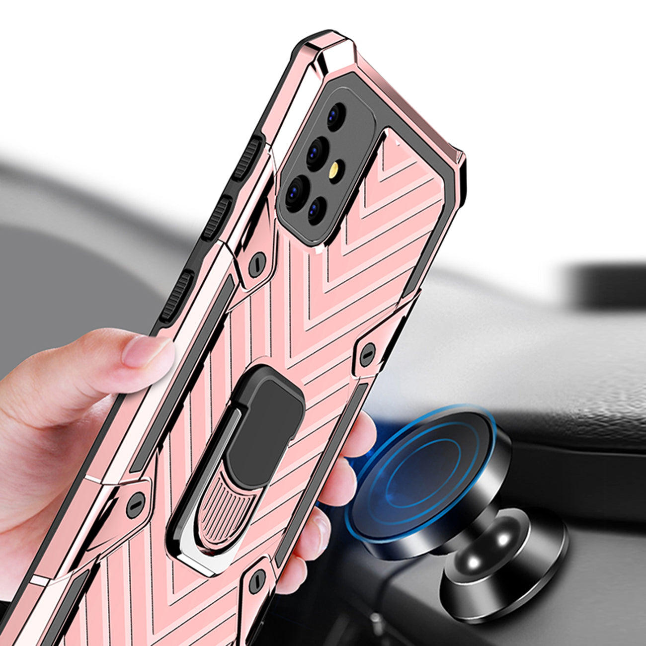 Reiko Kickstand Anti-Shock And Anti Falling Case for SAMSUNG GALAXY A51 5G In Rose Gold