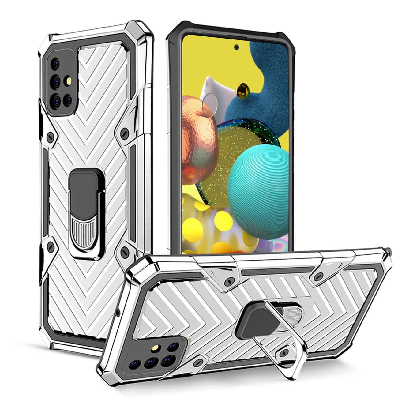 Reiko Kickstand Anti-Shock And Anti Falling Case for SAMSUNG GALAXY A51 5G In Silver