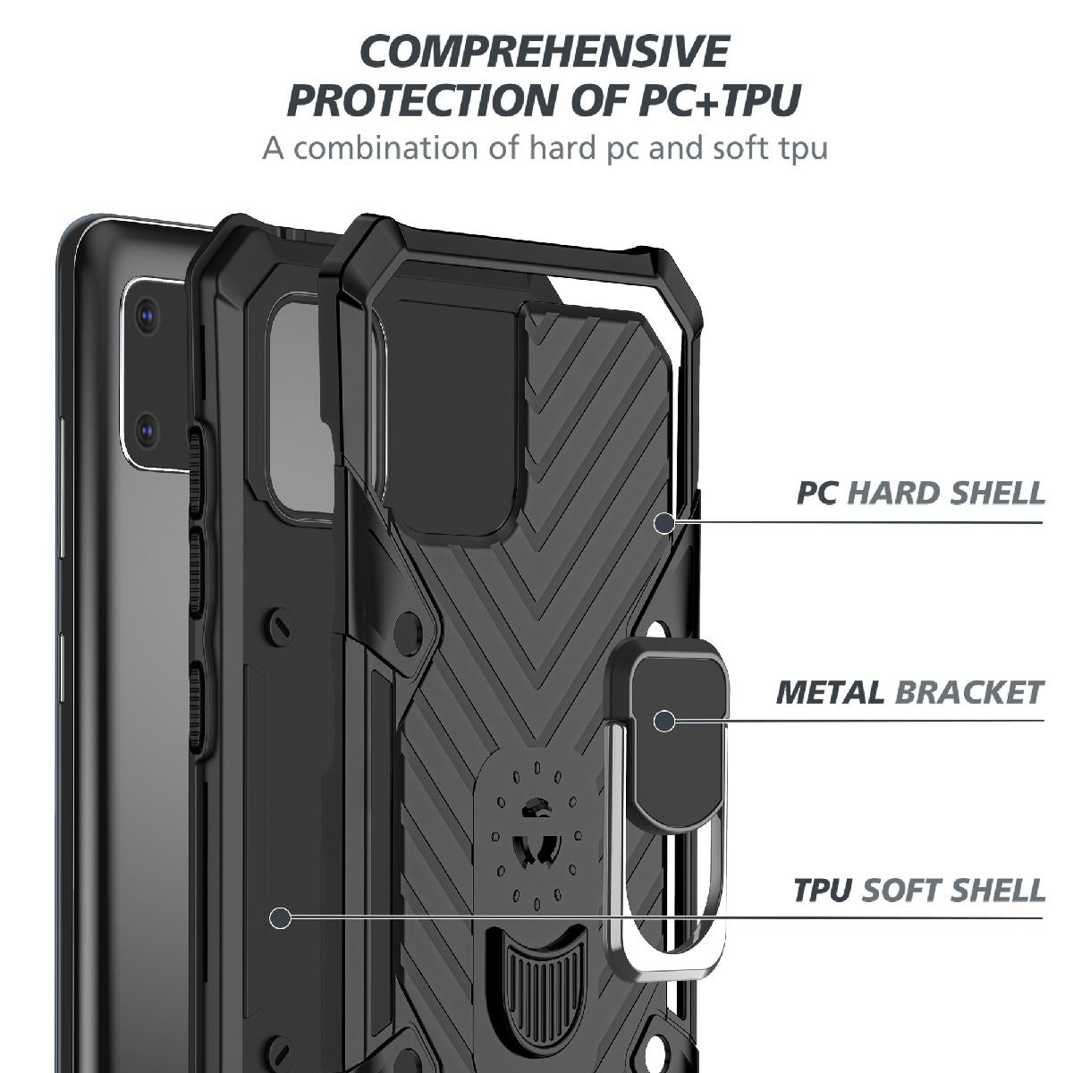 Reiko Kickstand Anti-Shock And Anti Falling Case for SAMSUNG GALAXY A81 In Black