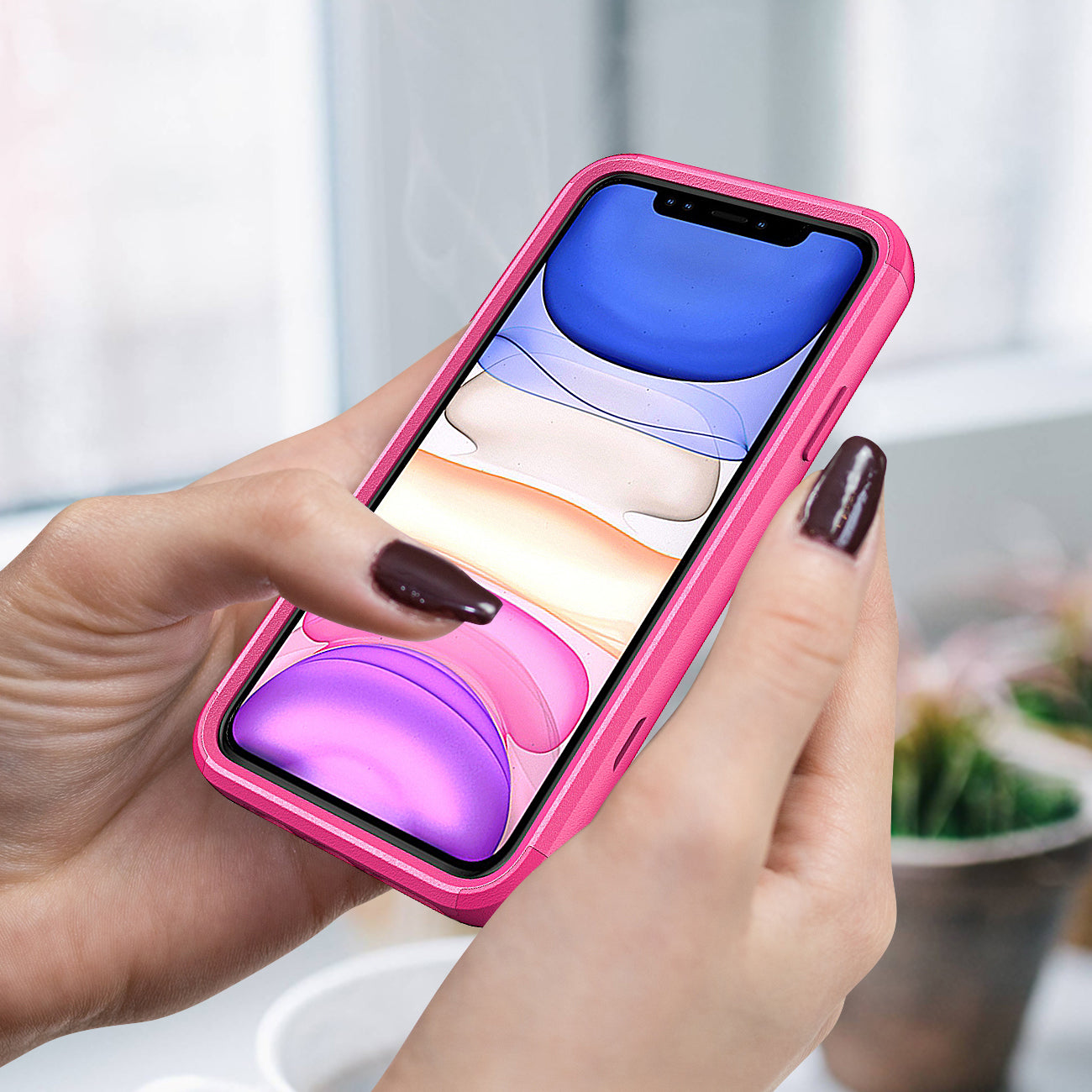 3in1 Hybrid Heavy Duty Defender Rugged Armor Case For APPLE IPHONE 11 PRO In Hot pink