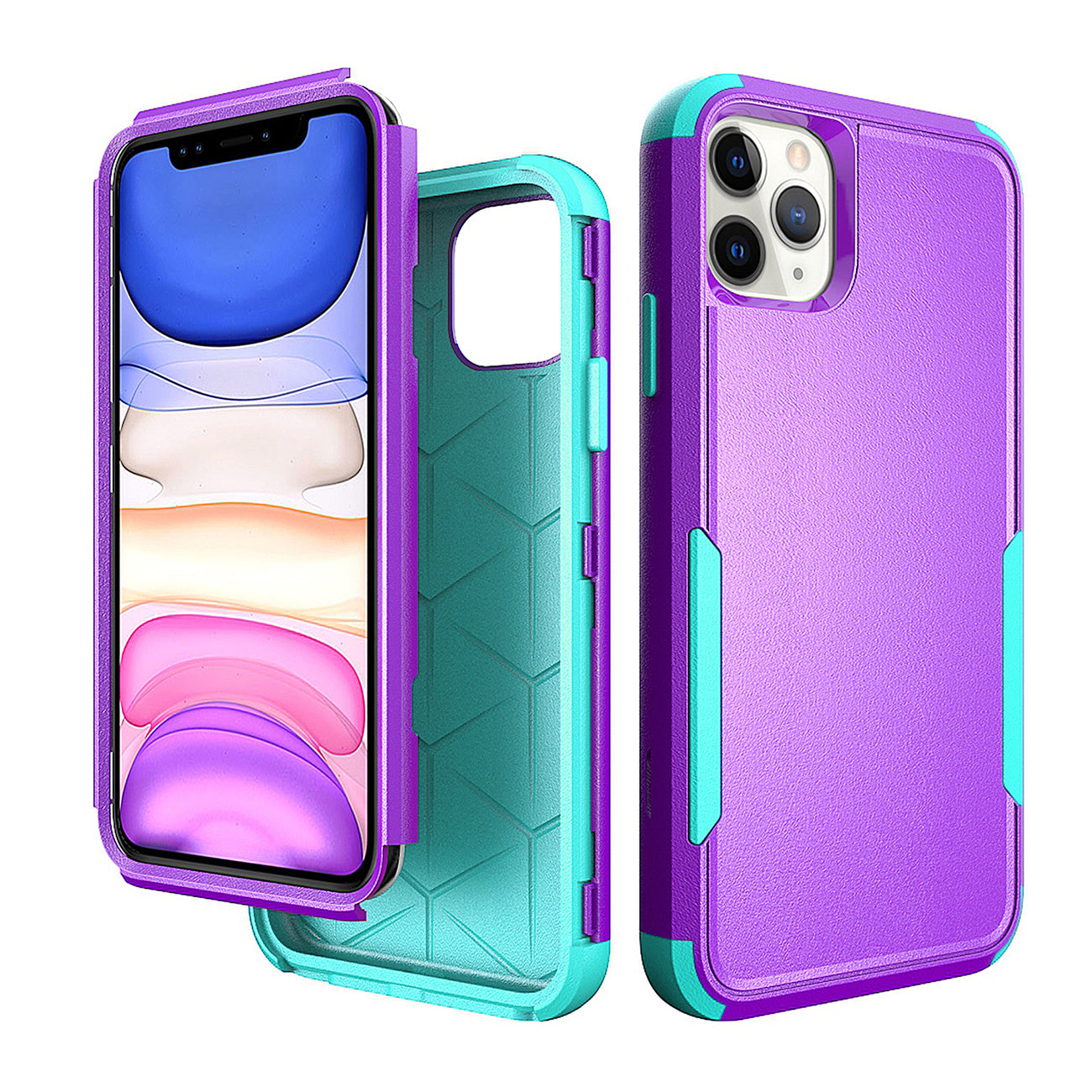 3in1 Hybrid Heavy Duty Defender Rugged Armor Case For APPLE IPHONE 11 PRO In Purple