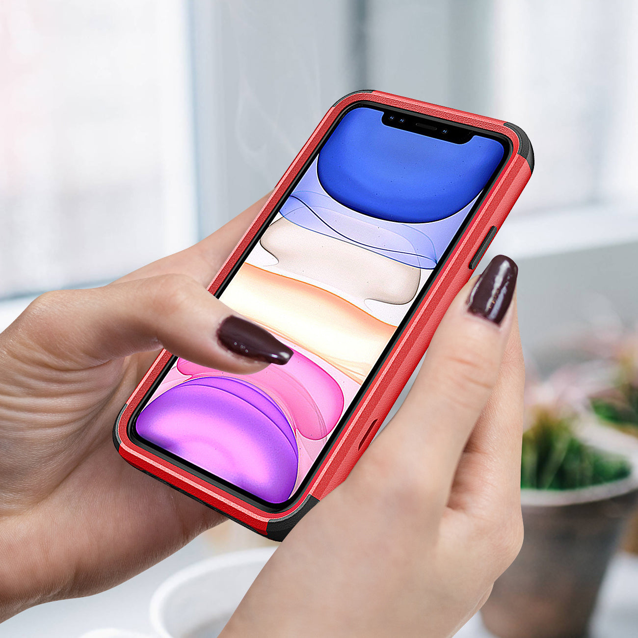 3in1 Hybrid Heavy Duty Defender Rugged Armor Case For APPLE IPHONE 11 PRO In Red