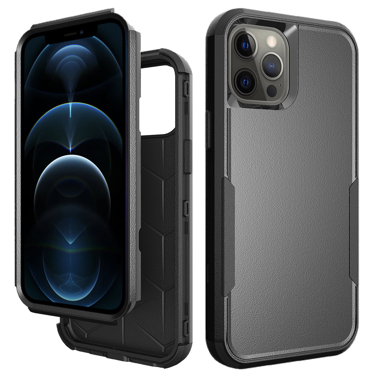 Case Hybrid Heavy Duty Defender Rugged Armor 3 in 1 Apple iPhone 12 Pro Max Black Color