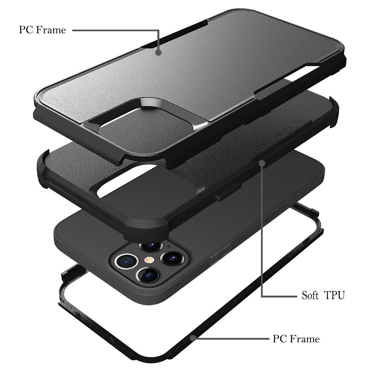 Case Hybrid Heavy Duty Defender Rugged Armor 3 in 1 Apple iPhone 12 Pro Max Black Color