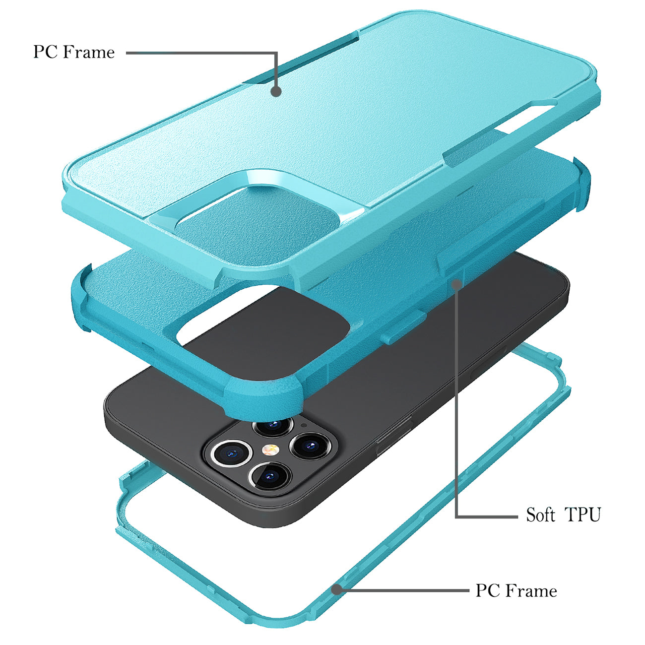 Case Hybrid Heavy Duty Defender Rugged Armor 3 in 1 Apple iPhone 12 Pro Max Blue Color