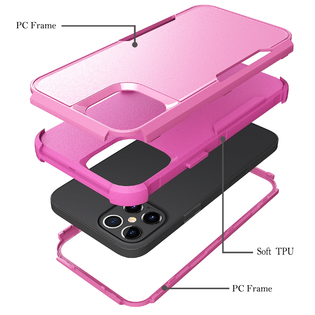 Case Hybrid Heavy Duty Defender Rugged Armor 3 in 1 Apple iPhone 12 Pro Max Pink Color