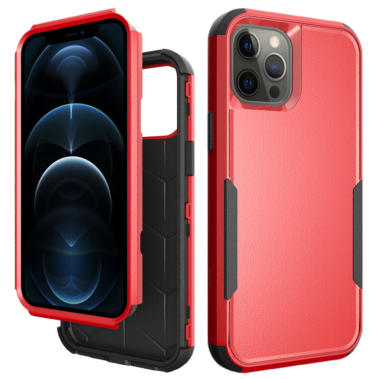 Case Hybrid Heavy Duty Defender Rugged Armor 3 in 1 Apple iPhone 12 Pro Max Red Color