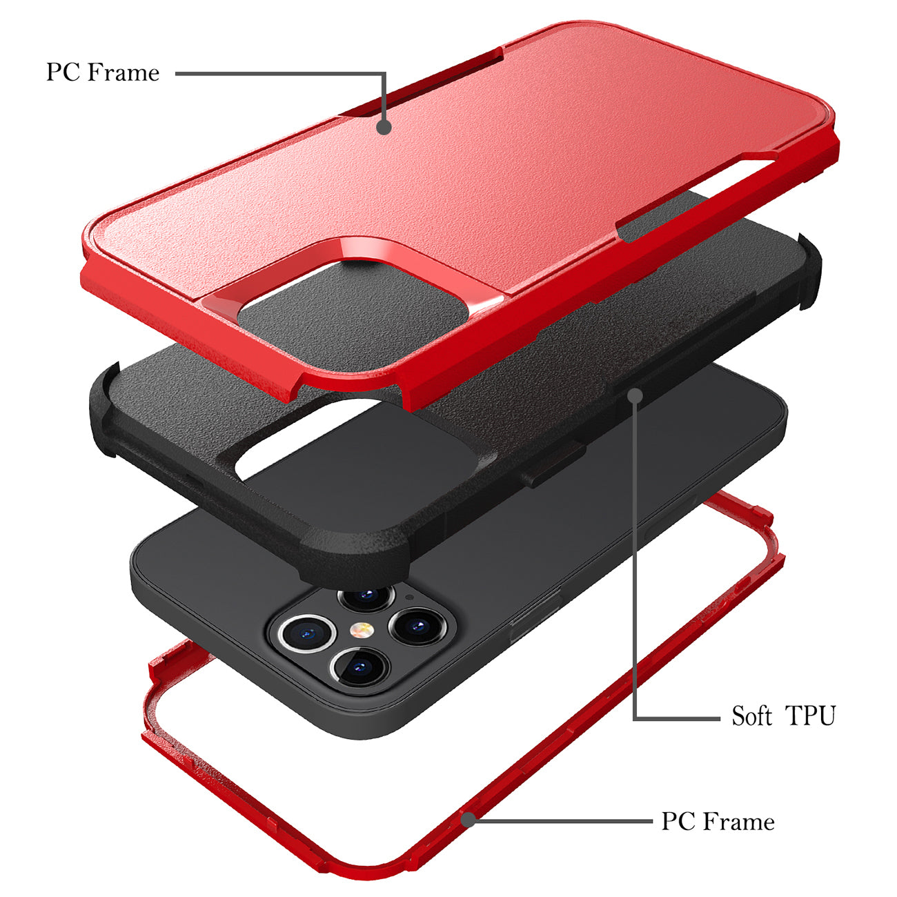 Case Hybrid Heavy Duty Defender Rugged Armor 3 in 1 Apple iPhone 12 Pro Max Red Color